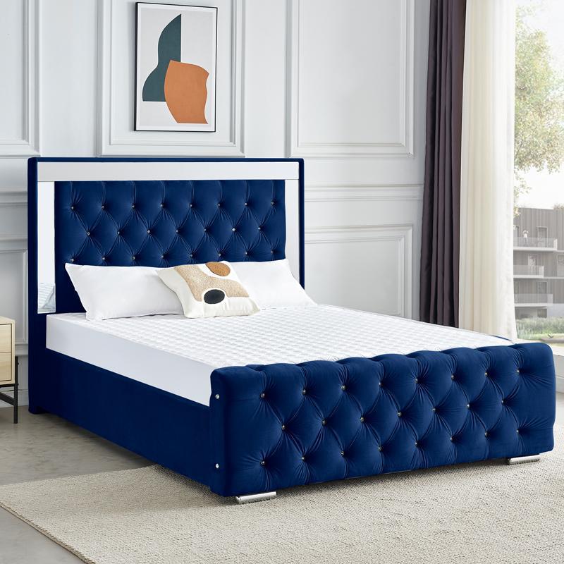 Plush Velvet Ottoman Gas Lifted Storage Beds (Blue, Black & Grey) King Size